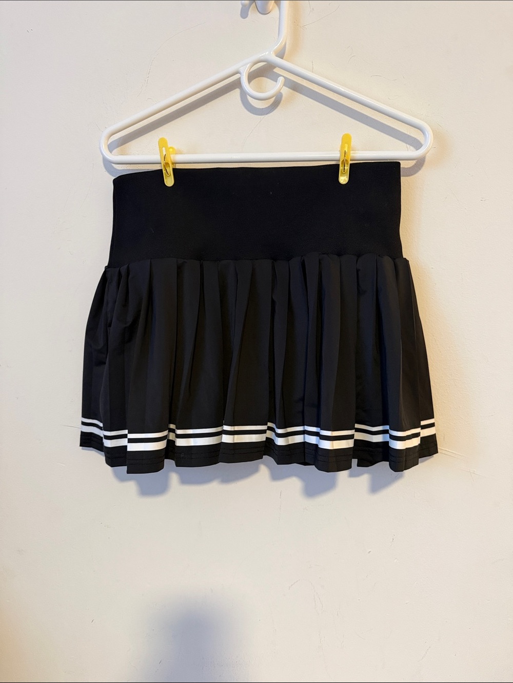Black Pleated Mini Skirt with White Stripe Detail with shorts
